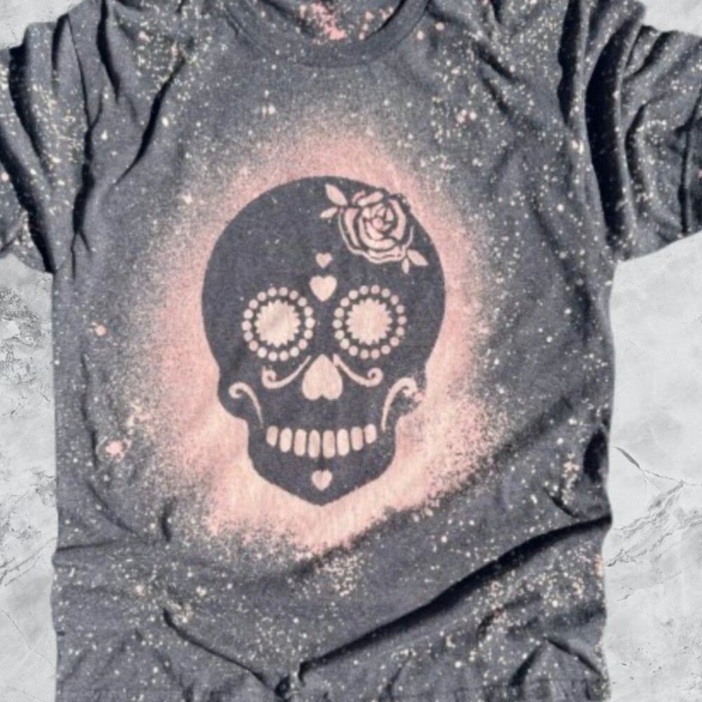 Skull Head Girl Bleached design Tee Custom Goth T-Shirt